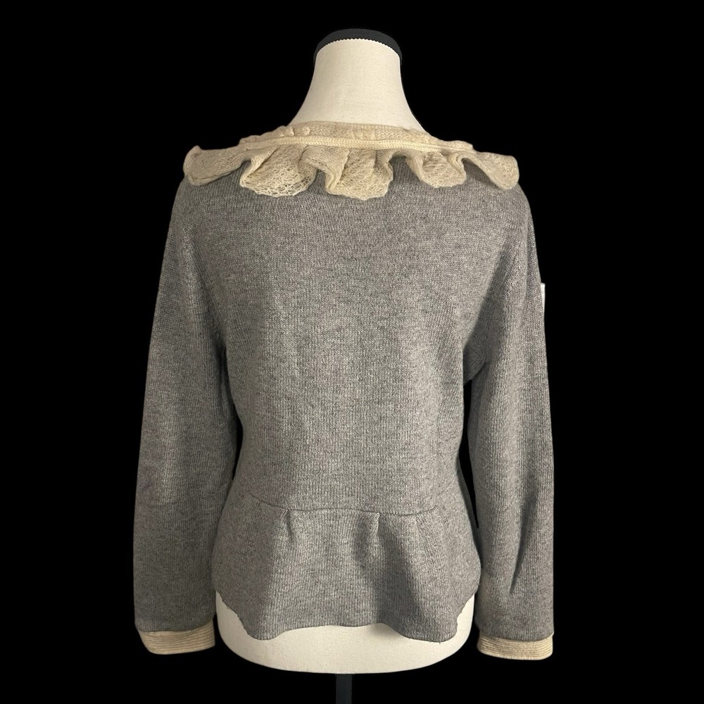 Anthropologie Field Flower Cashmere Blend Sweater Cardigan Womens L Ruffle Gray - Picture 6 of 8